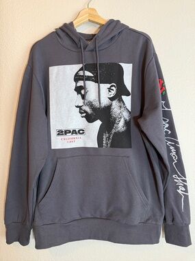 2Pac Graphic Hoodie Men’s Large Streetwear Hip Hop Pullover Y2K Grunge